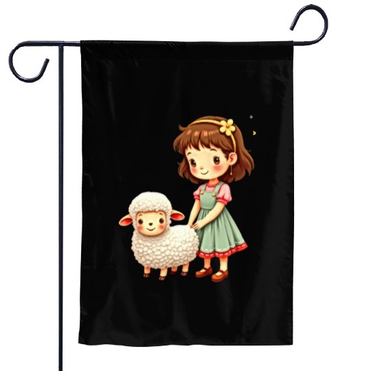 Girl with Cute Lamb Garden Flags