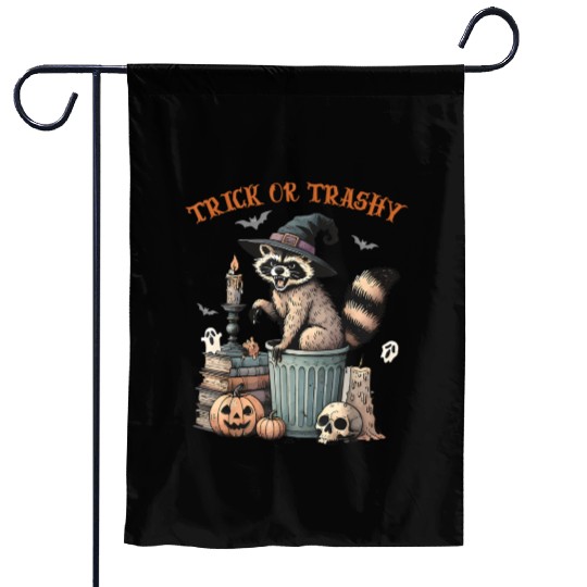 Trick Or Trashy Funny Raccon Halloween Garden Flags