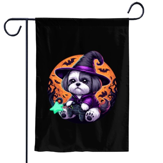 Halloween design Shih Tzu Wizard gamer Garden Flags