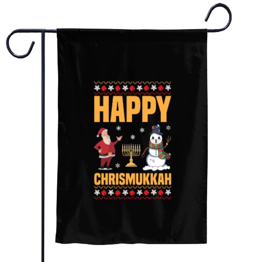 Happy Chrismukkah Funny Hanukkah Christmas Santa Garden Flags