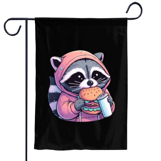 Trash Panda - Raccoon eating fast food Garden Flags