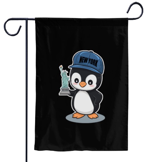 New York Penguin Holding Statue Of Liberty Garden Flags
