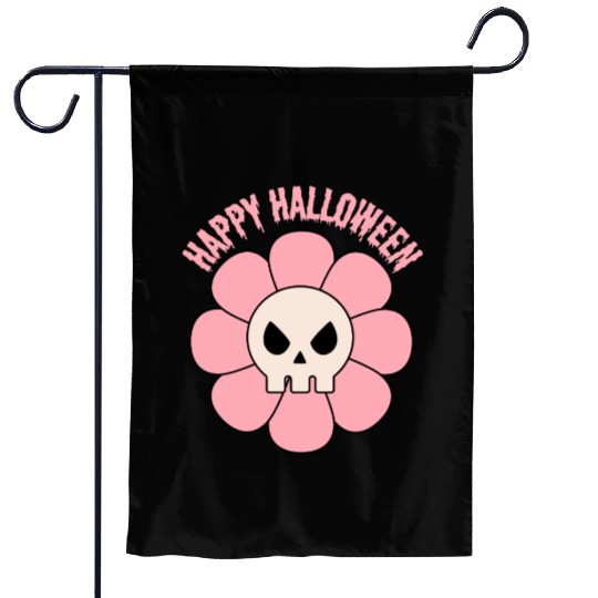 happy halloween flower skull pink and cute Garden Flags