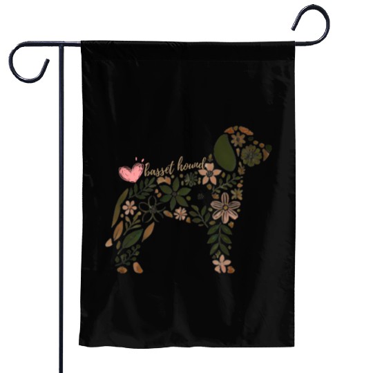 Floral Basset Hound Silhouette: Nature-Inspired Do Garden Flags