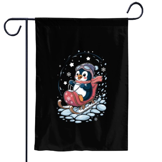 Cute Penguin Sledding Adventure Garden Flags