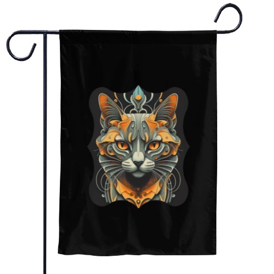 Elegant stylish black and gold cat face Garden Flags