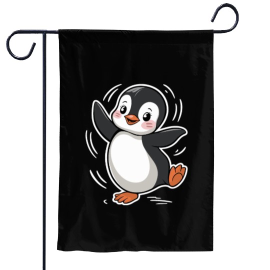 Happy Dancing Penguin Cartoon Design Garden Flags