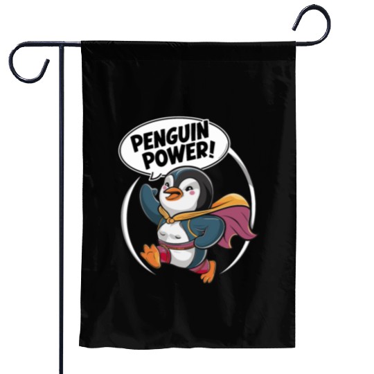 Penguin Power Superhero Fun Graphic Garden Flags
