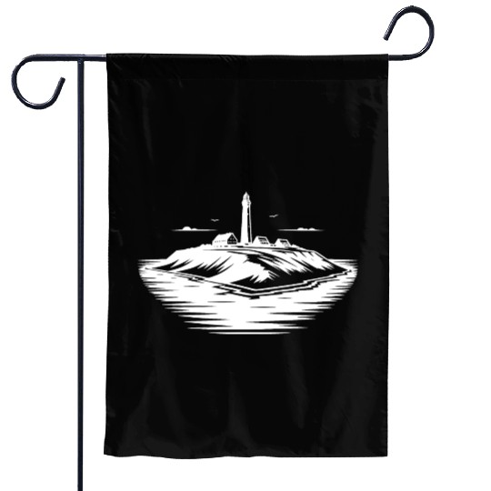 Lonely Island With Lighthouse On The Coast Garden Flags
