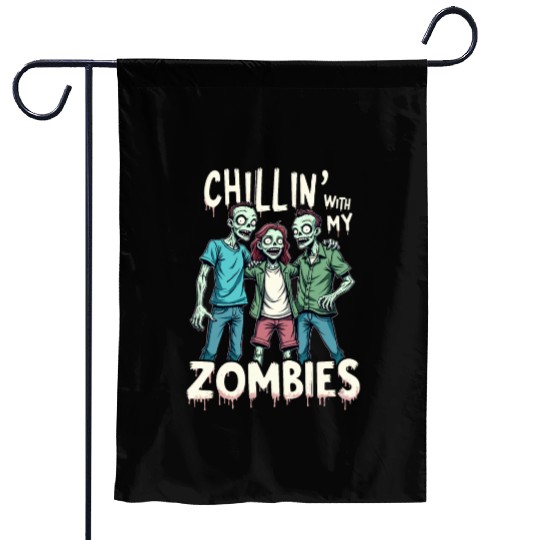 Chillin With My Zombies Funny Zombie Costume Boys Garden Flags