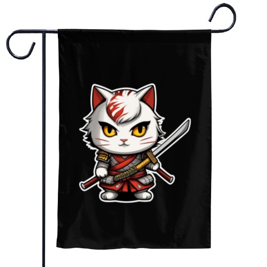 ninja cat with a katana 2 Garden Flags