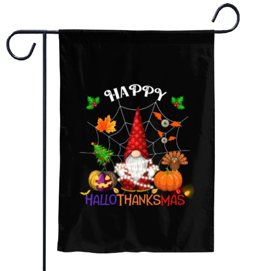 Happy HalloThanksMas Gnome Garden Flags