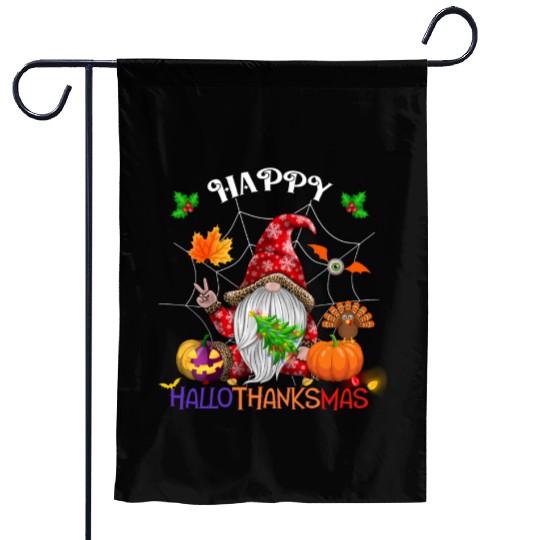 Happy HalloThanksMas Gnome Garden Flags