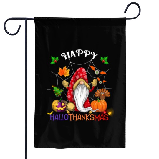 Happy HalloThanksMas Gnome Garden Flags
