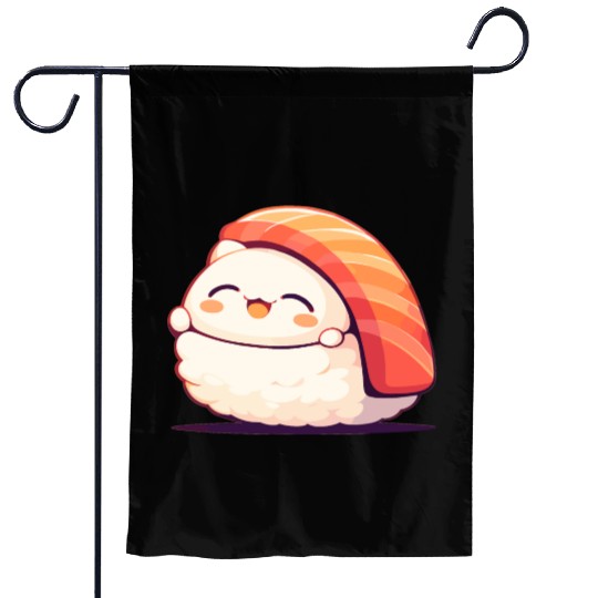 Kawaii White Cat Salmon Nigiri Sushi Garden Flags