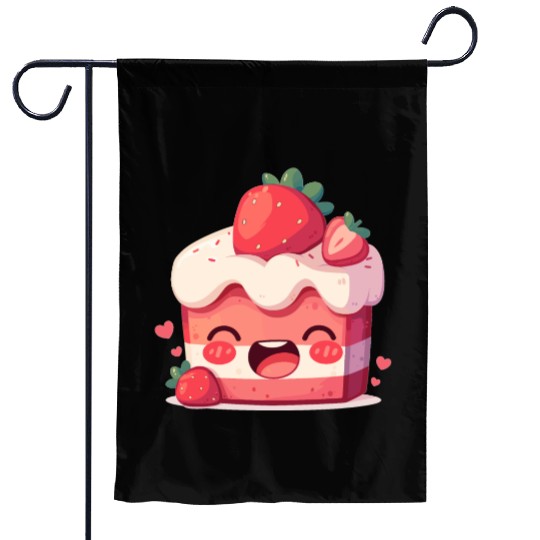 Kawaii Strawberry Cake Slice Garden Flags
