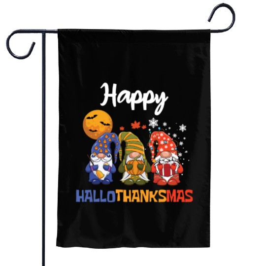 Happy Hallothanksmas Halloween Thanksgiving Gnome Garden Flags