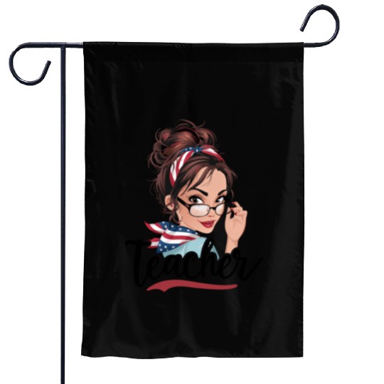 Teacher Life Messy Bun Back to School Leopard Garden Flags