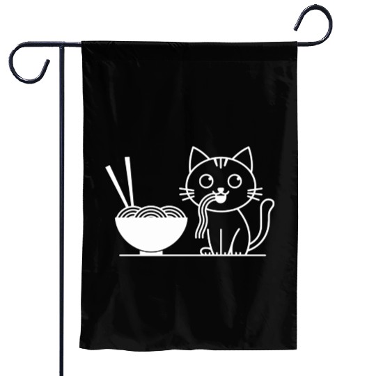 Cute Cat Eating Ramen Kawaii Food Design Garden Flags
