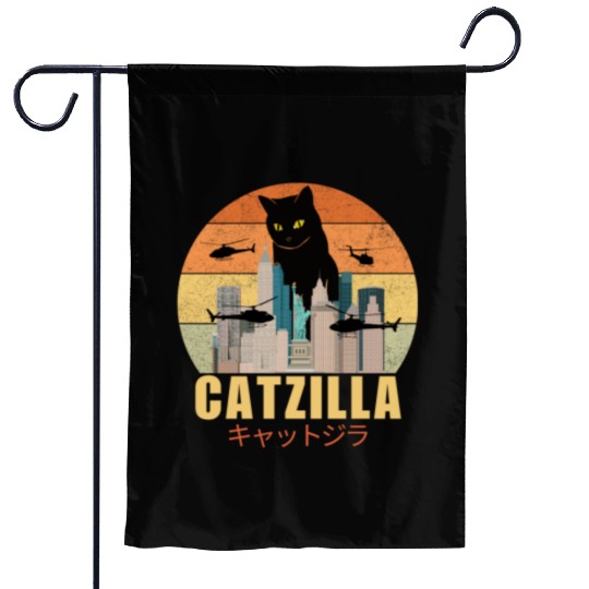 Retro Vintage Catzilla Japanese Cute Cat Lover Garden Flags