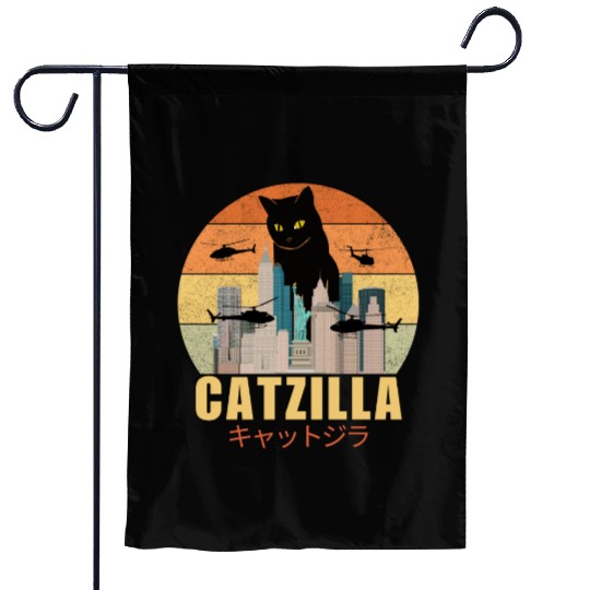 Retro Vintage Catzilla Japanese Cute Cat Lover Garden Flags