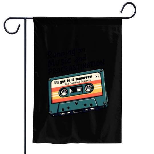 Running on Music and Procrastination - Retro Humor Garden Flags