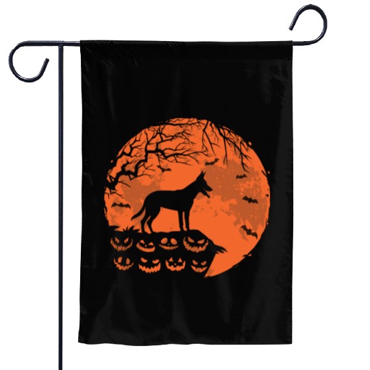 Belgian Malinois And Moon Halloween Dog Lover Gift Garden Flags