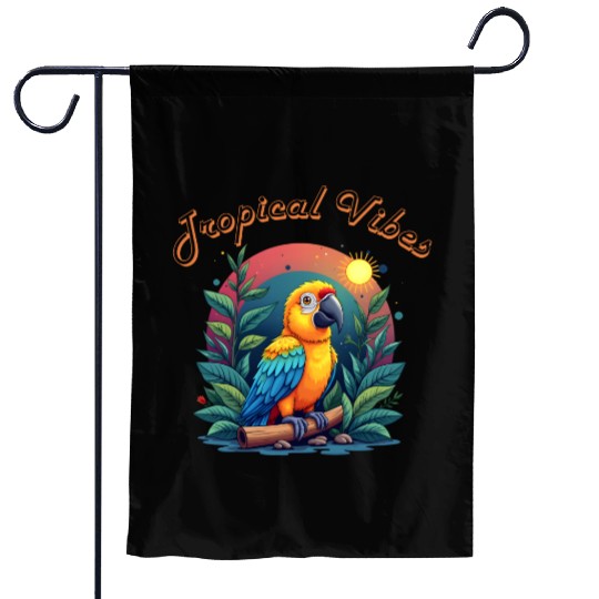 Tropical Vibes Colorful Parrot Illustration Art" Garden Flags