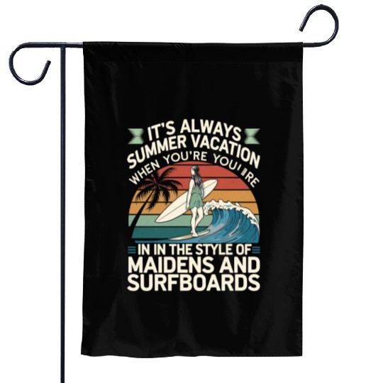 Maidens and Surfboards Vintage Summer Design Garden Flags