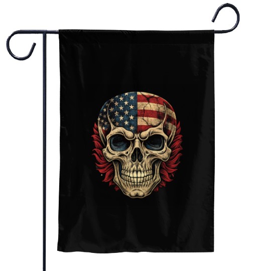 vintage skull, usa flag skull Garden Flags