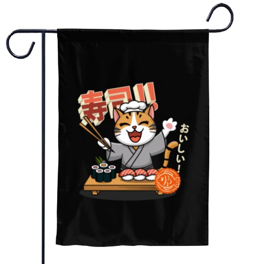 Sushi Chef Cat Adorable Culinary Cat Design Garden Flags