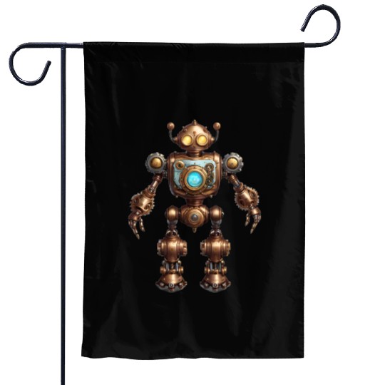 A sturdy steampunk robot Garden Flags