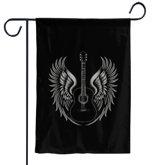 Electric Guitar with Wings Rock and Roll Music Garden Flags