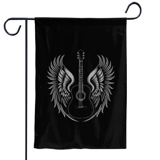 Electric Guitar with Wings Rock and Roll Music Garden Flags