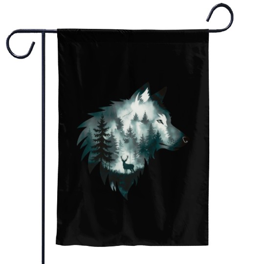 A Captivating Intricate Artwork Featuring A Wolf Garden Flags