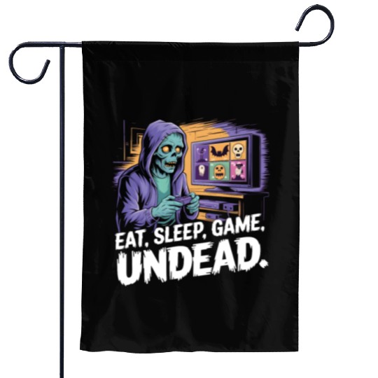 Zombie Gamer Eat Sleep Game Undead Halloween Garden Flags
