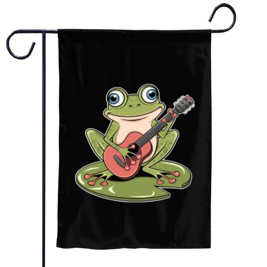 Frog Playing Guitar On Lily Pad Garden Flags