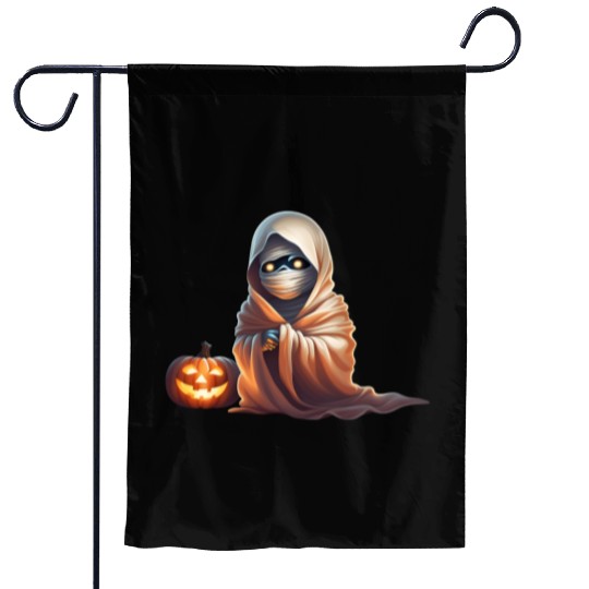 Little Mummy Sitting with Pumpkin Garden Flags