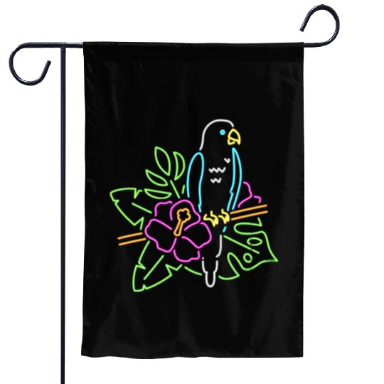Neon Tropical Parrot with Hibiscus Flower - Colorf Garden Flags
