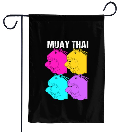 MMA Kickboxing Retro 80s Capybara Doing Muay Thai Garden Flags