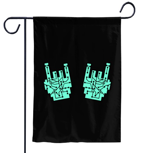 Heavy metal nerd electronic circuits hand gesture Garden Flags