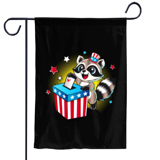 A raccoon casts his vote in the US election Garden Flags