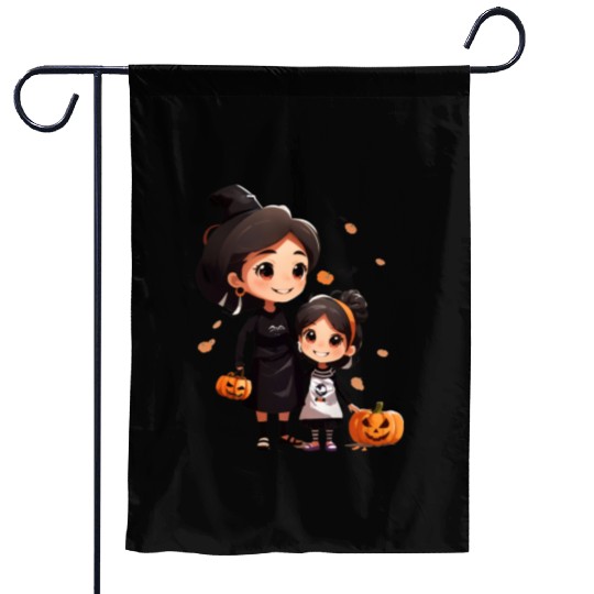 Mother and Daughter Halloween Trick-or-Treat Fun Garden Flags