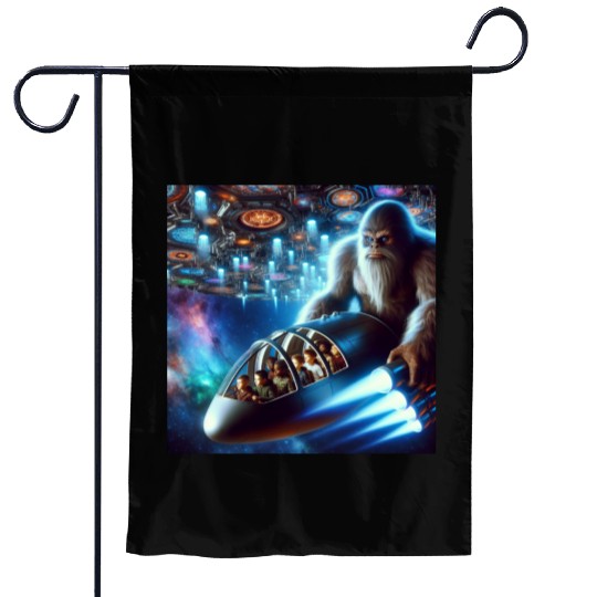 Sasquatch in Spaceship Garden Flags