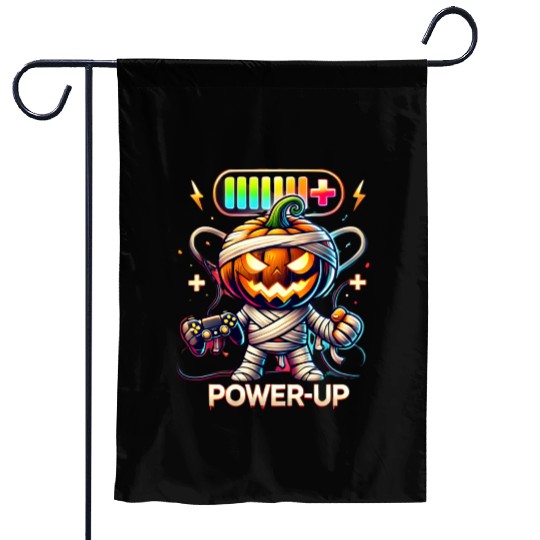 Pumpkin Mummy Gamer Wrapped in Halloween Fun Garden Flags