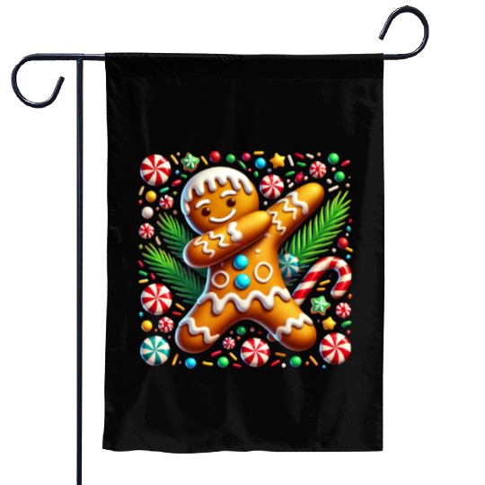 Dabbing Gingerbread Cookie Christmas Fun Garden Flags