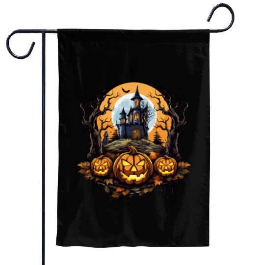 Spooky Haunted House Halloween Witches Pumpkin Garden Flags