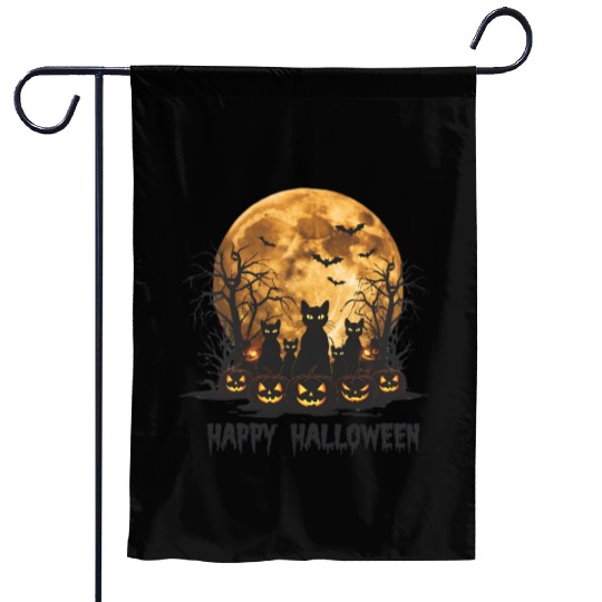 Midnight Cats: Spooky Halloween Night Garden Flags
