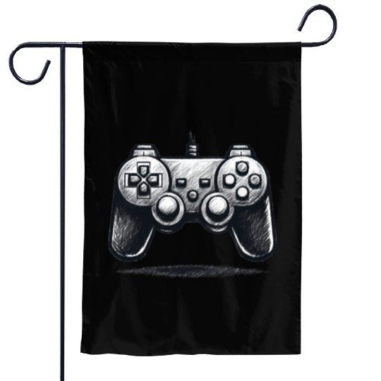 Gamer Controller Cartoon Charcoal Gaming Art Garden Flags