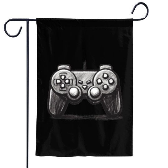 Gamer Controller Cartoon Charcoal Gaming Art 3 Garden Flags